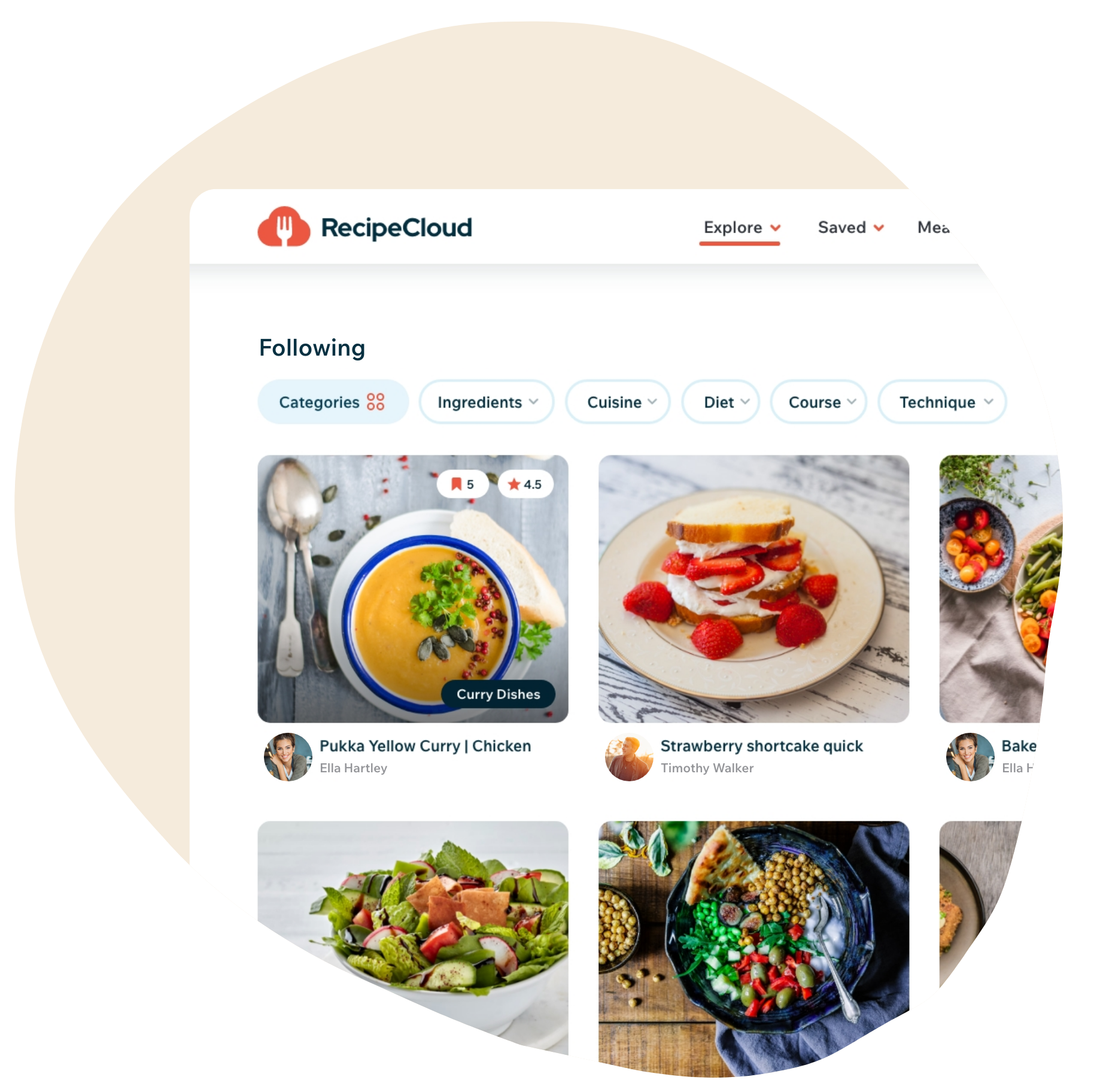 Recipe Cloud community feed of recipes from home cooks
