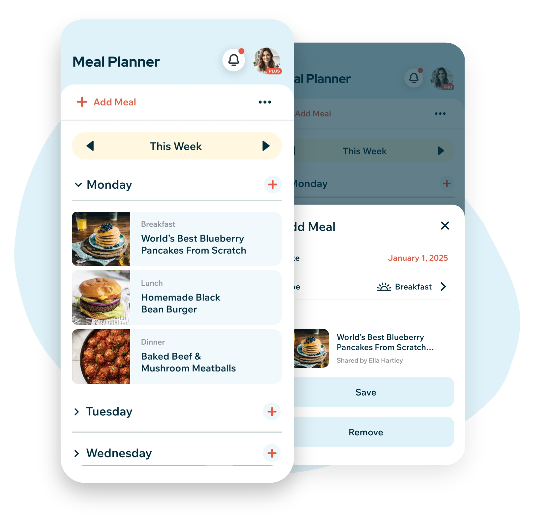 Recipe Cloud meal planner with weekly meals scheduled