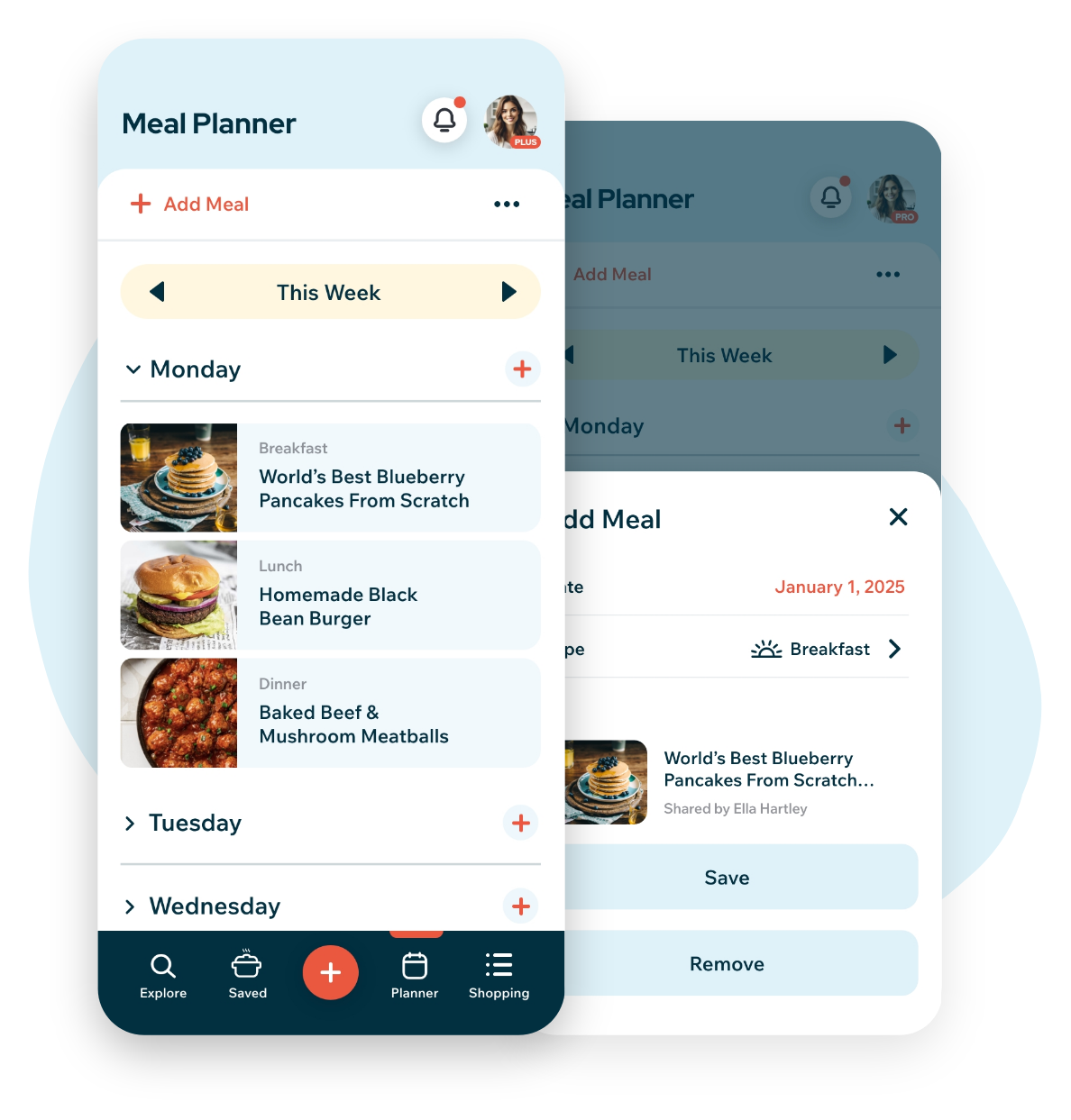 Recipe Cloud meal planner with weekly meals scheduled