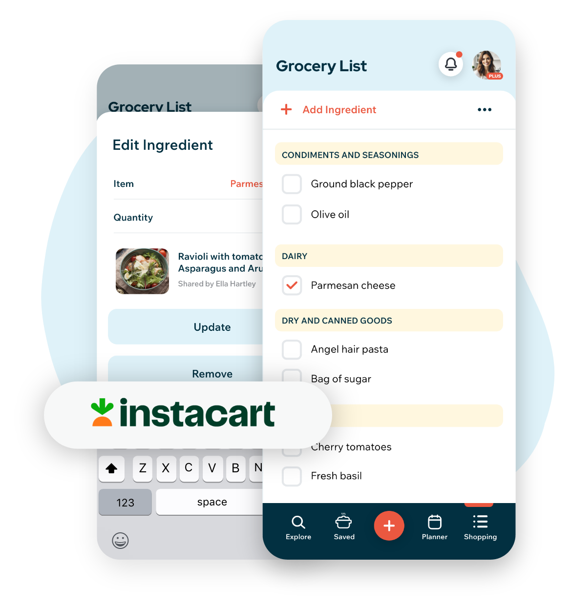 Recipe Cloud shopping list grouped by store aisle