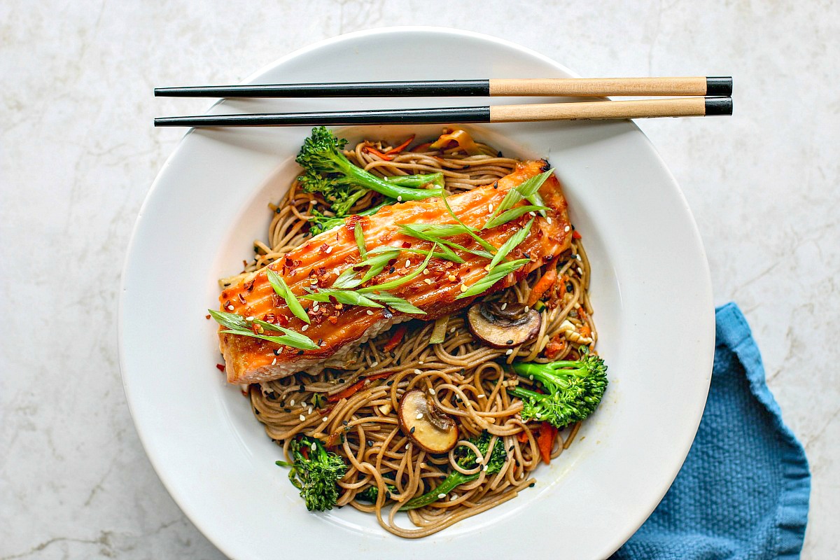 Miso Glazed Salmon With Sesame Soba Noodles | Recipe Cloud App