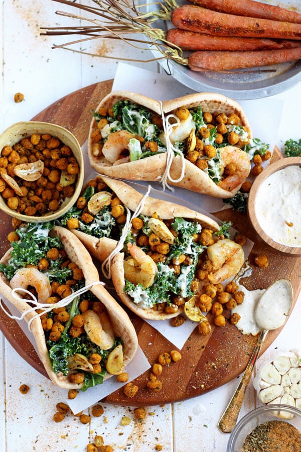 roasted chickpea and garlic caesar salad pitas | Recipe Cloud App