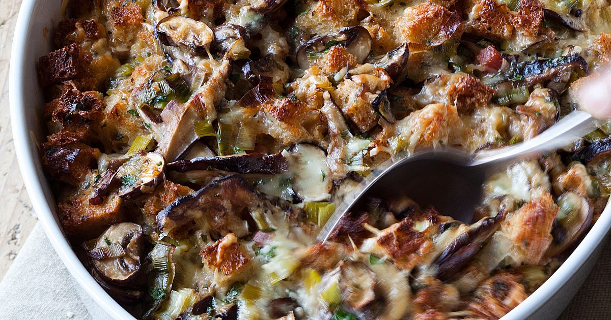 Mushroom & Leek Bread Pudding | Recipes | Recipe Cloud App