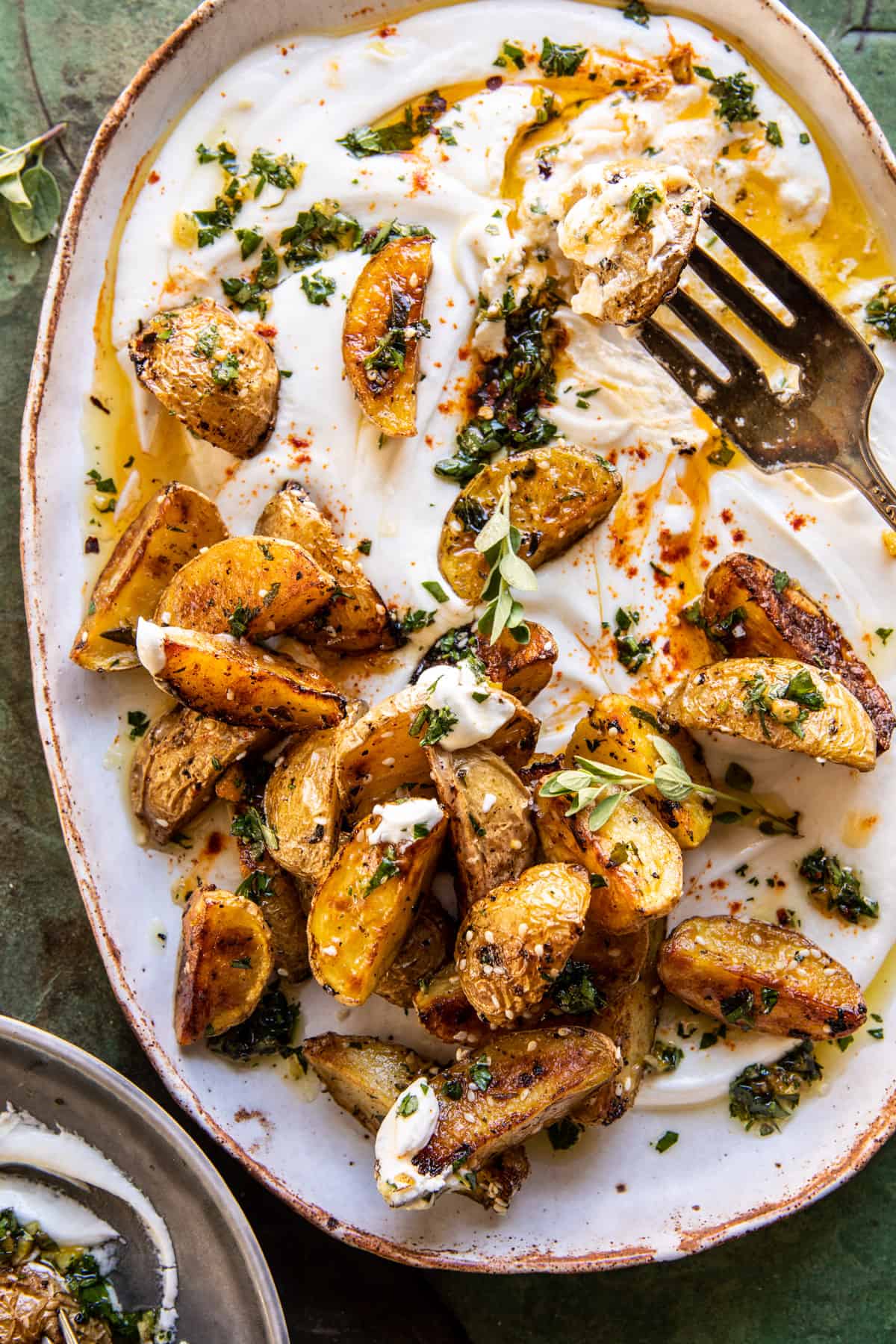 Crispy Oregano Roasted Potatoes with Creamy Feta Sauce. | Recipe Cloud App