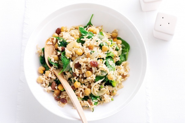 Chickpea, brown rice and spinach pilaf | Recipe Cloud App