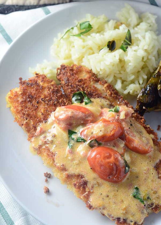 Parmesan Crusted Tilapia With Tomato-Basil Cream Sauce | Recipe Cloud App