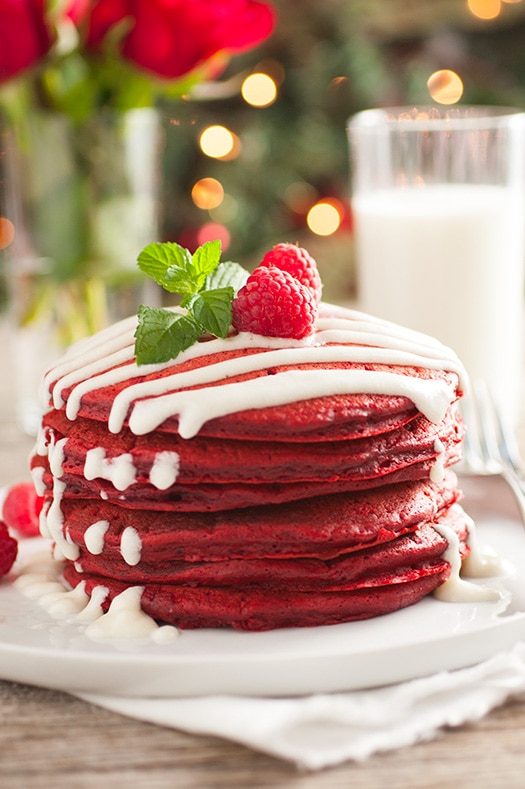 Red Velvet Pancakes With Cream Cheese Glaze | Recipe Cloud App