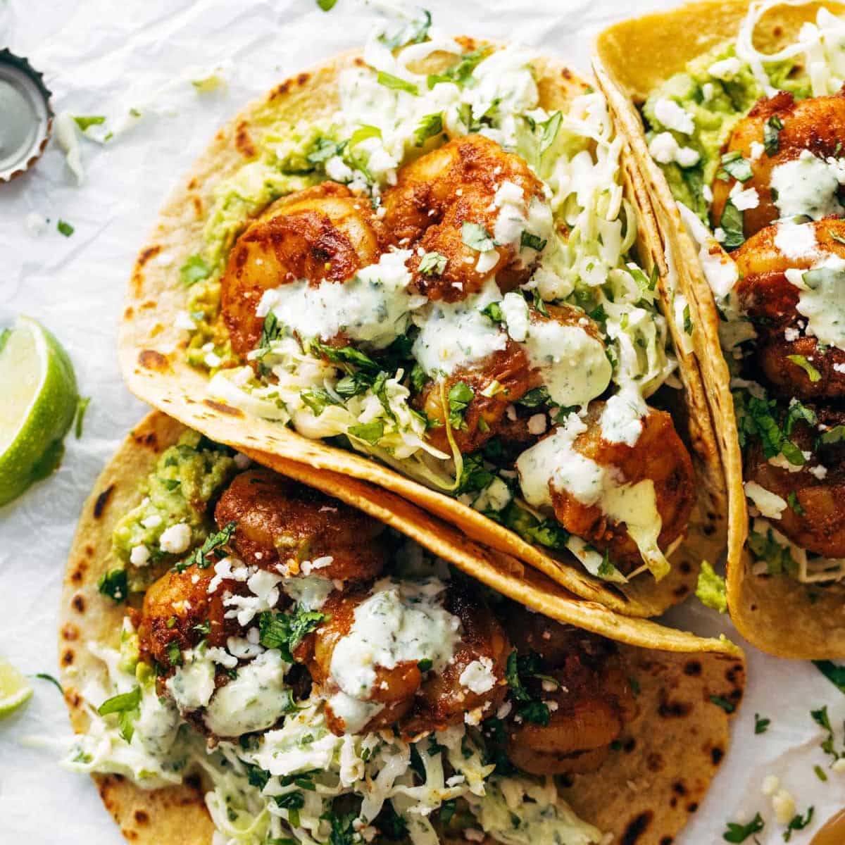 Spicy Shrimp Tacos with Garlic Cilantro Lime Slaw | Recipe Cloud App
