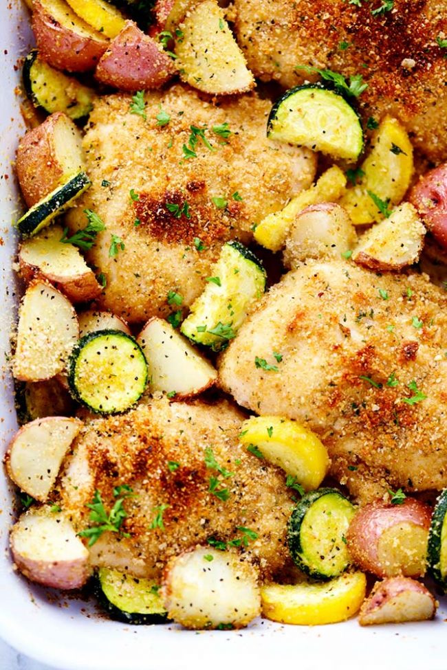 One Pan Crispy Parmesan Garlic Chicken with Vegetables | Recipe Cloud App