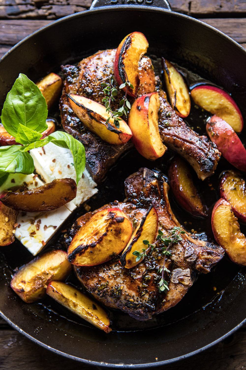 Pork Chops: Balsamic Peach Chops With Feta And Basil | Recipe Cloud App