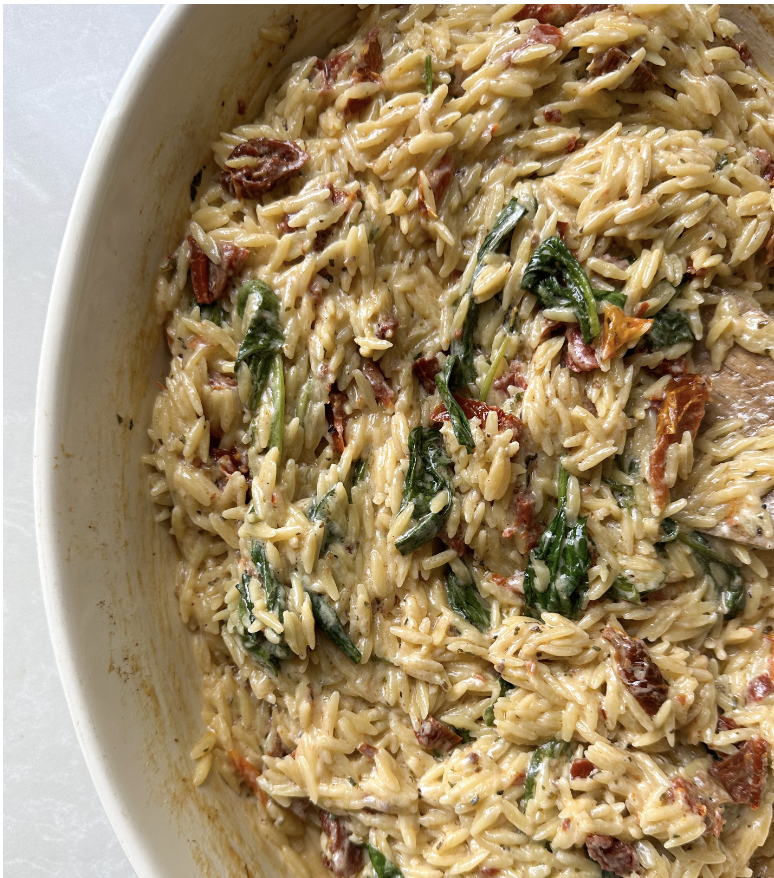 Orzo: Boursin Spinach & Sun-dried Tomato Orzo Bake | Recipe Cloud App