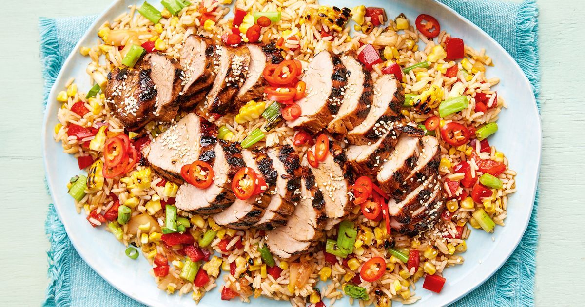 Spicy Korean Pork With Grilled Corn And Rice Salad | Recipe Cloud App