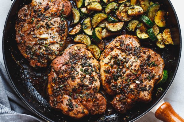 Garlic Butter Herb Pork Chops With Zucchini | Recipe Cloud App