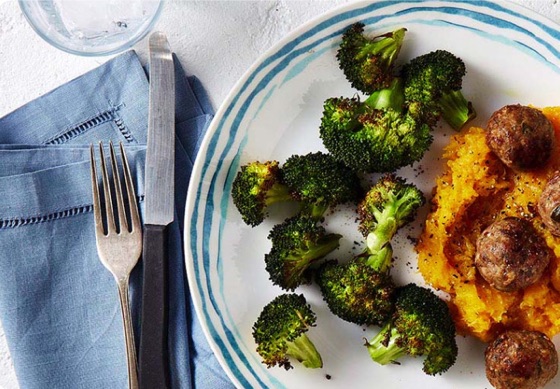 Turkey Meatballs With Roasted Broccoli& Mashed Pumpkin | Recipe Cloud App