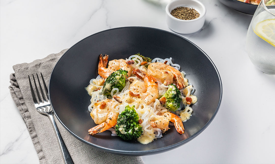 Creamy Keto "Pasta" With Shrimp, Bacon, & Broccoli | Recipe Cloud App