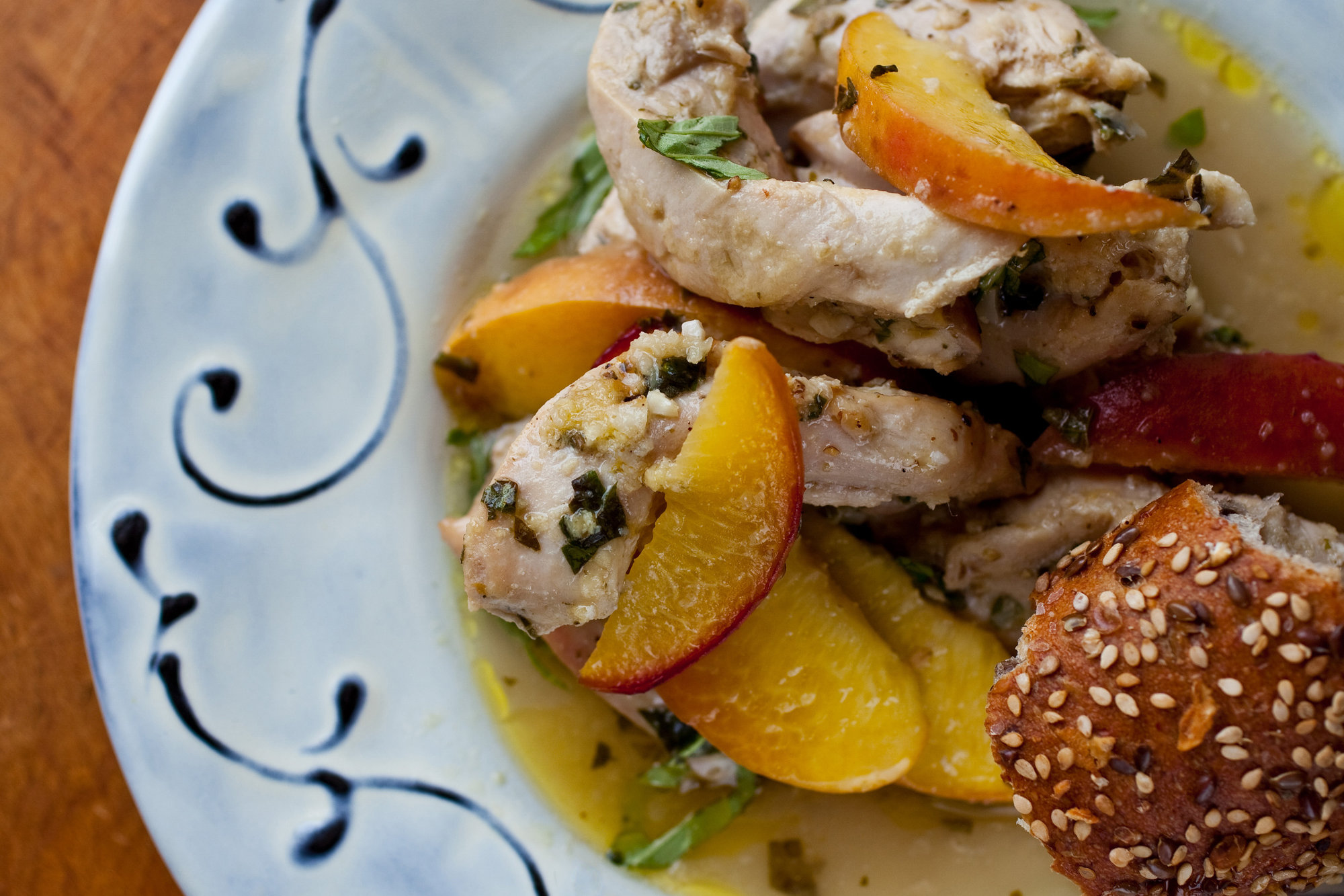 Roasted Chicken Thighs With Peaches, Basil and Ginger The New York Times Company | Recipe Cloud App