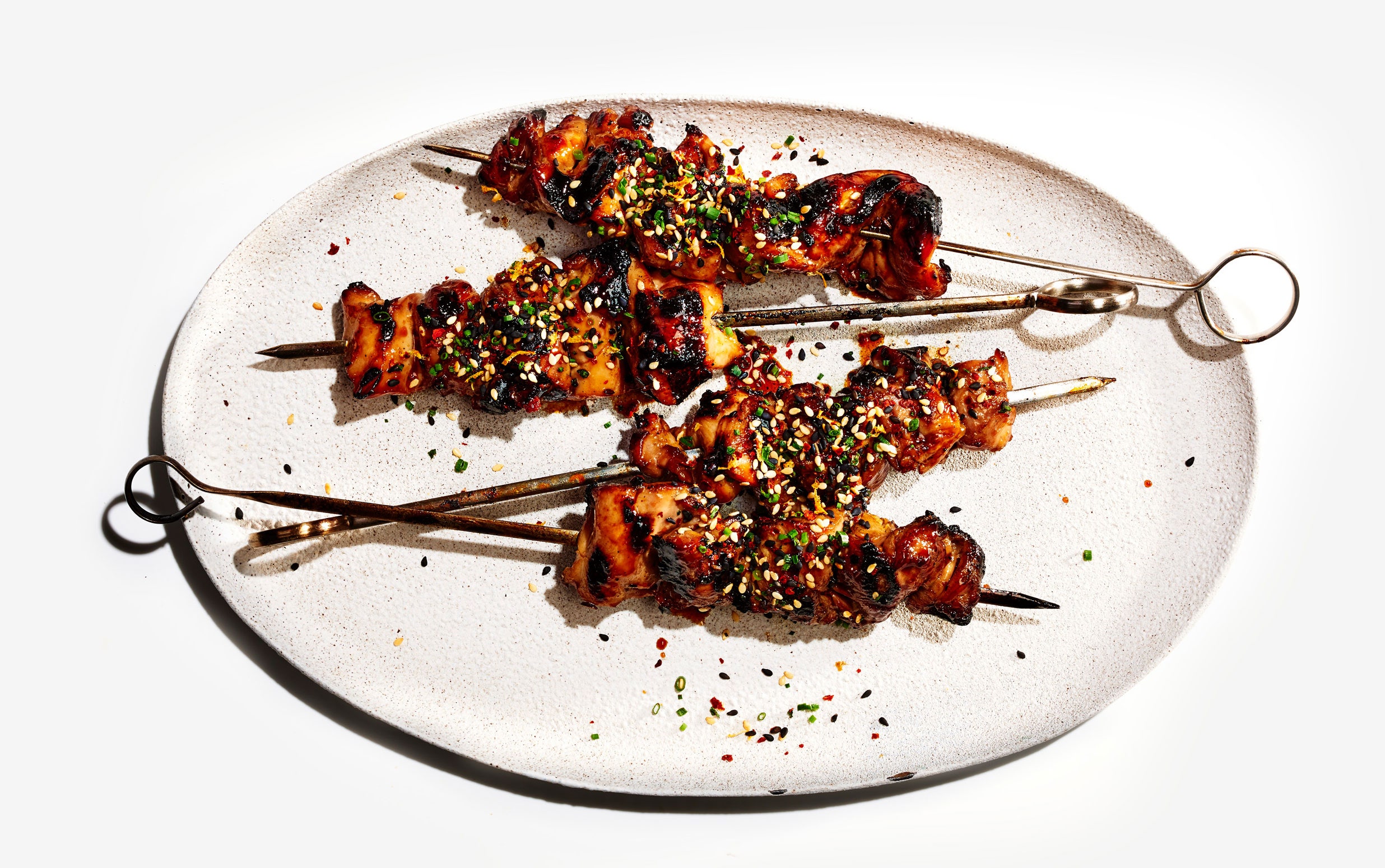 Soy-Basted Chicken Kebabs With Sesame-Citrus Sprinkle | Recipe Cloud App