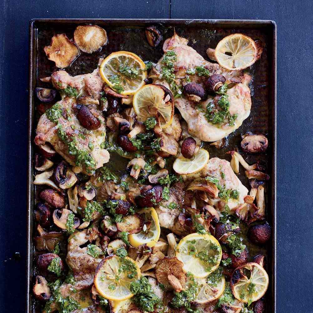 Sheet Pan Chicken And Mushrooms With Parsley Sauce | Recipe Cloud App