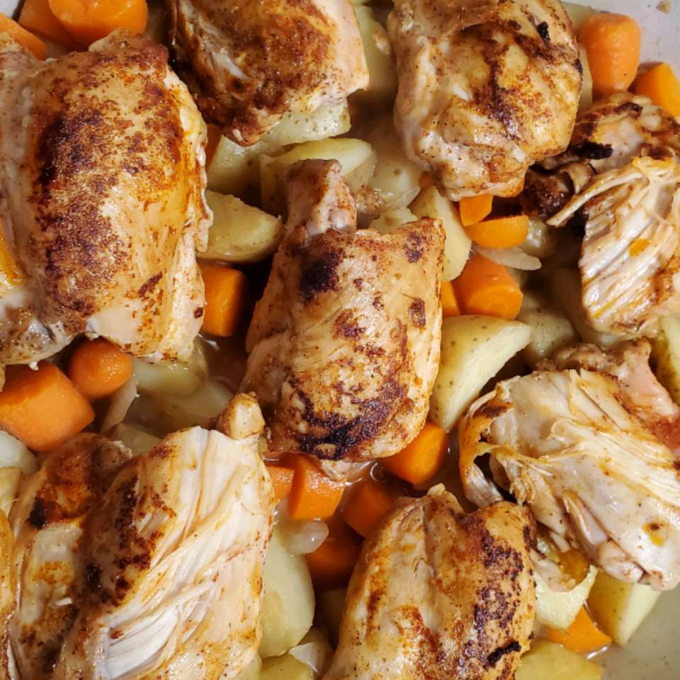 Skillet Chicken Thighs With Carrots And Potatoes | Recipe Cloud App