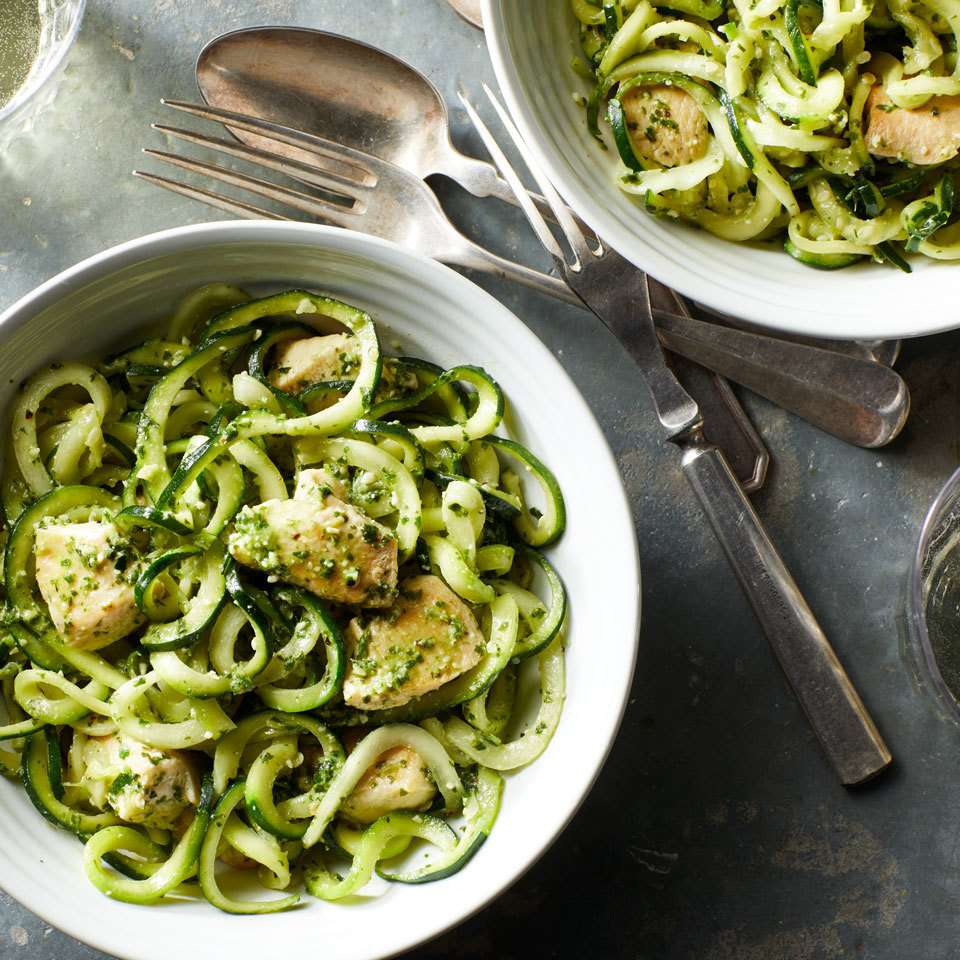 Zucchini Noodles With Pesto & Chicken | Recipe Cloud App