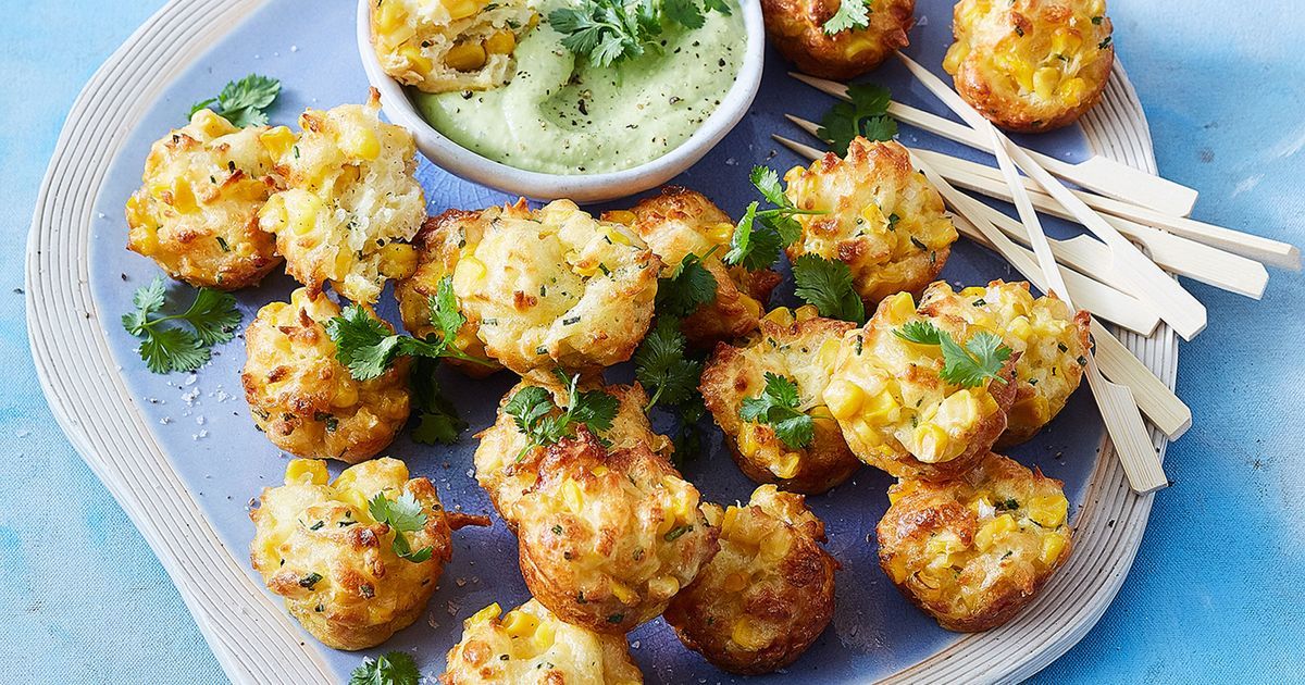 Haloumi And Corn Fritter Bites With Creamy Avocado Dip | Recipe Cloud App