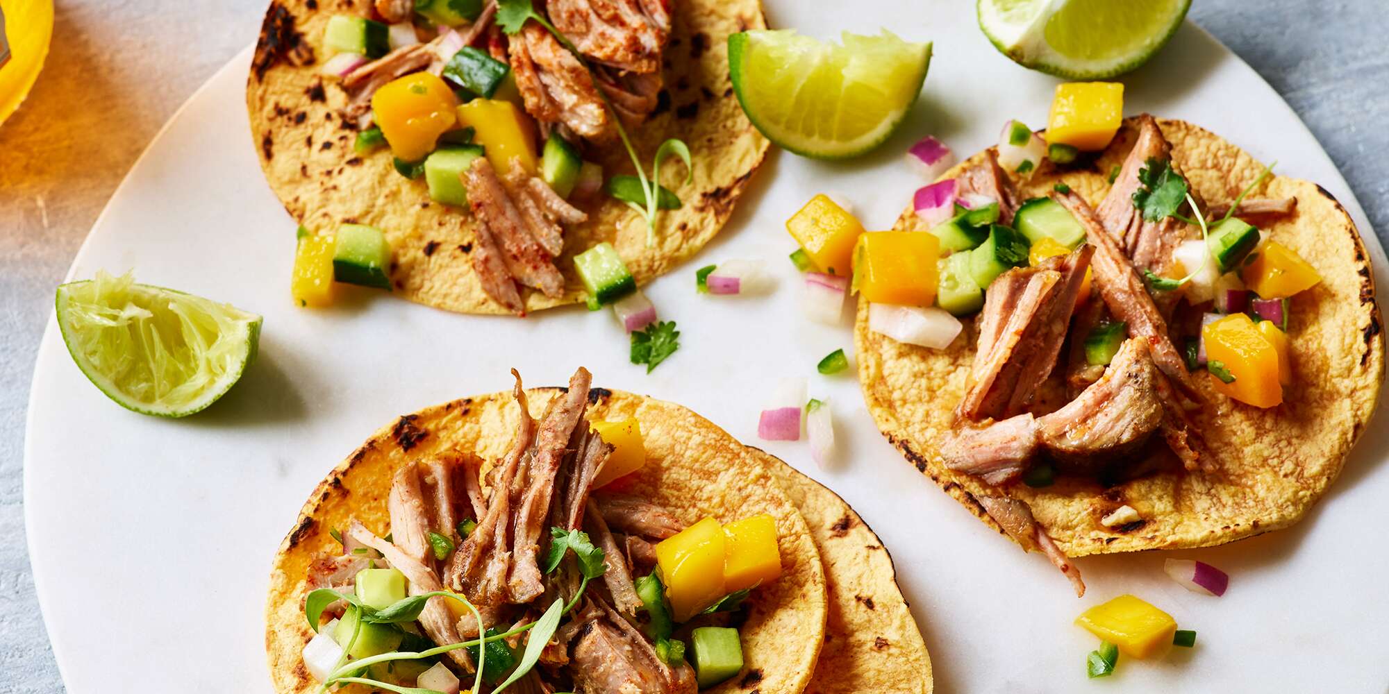 Chile-Spiced Pork Tacos with Cucumber-Mango Salsa | Recipe Cloud App