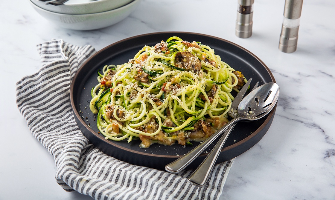Keto Mushroom Carbonara With Zucchini Pasta | Recipe Cloud App
