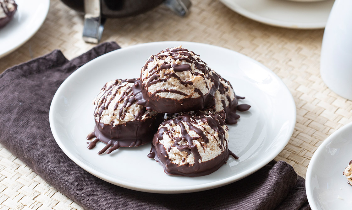Keto Chocolate-Dipped Coconut Macaroons | Recipe Cloud App