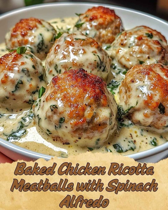 Baked Chicken Ricotta Meatballs with Spinach Alfredo | Recipe Cloud App