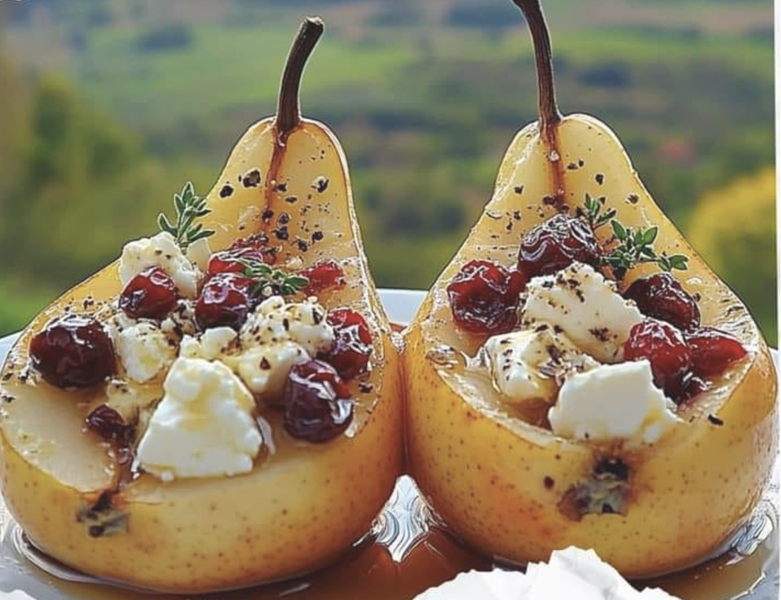 Baked Pears with Feta Honey & Cranberries | Recipe Cloud App
