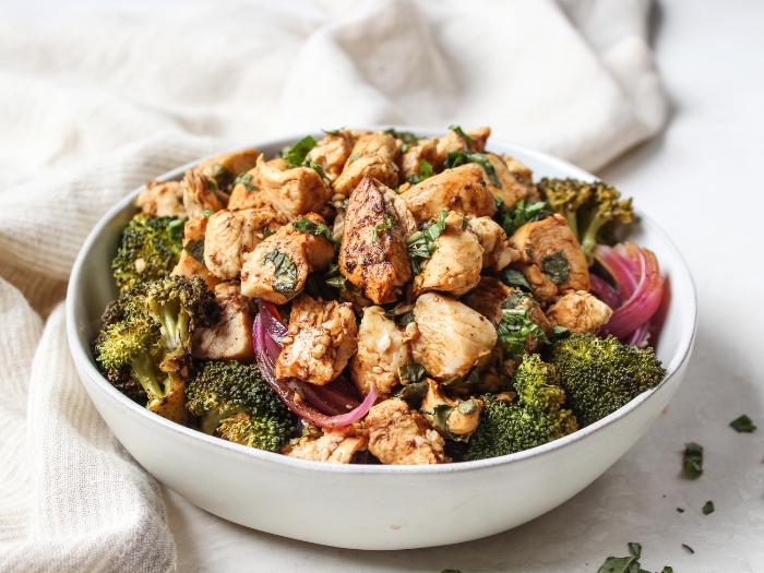 Sheet Pan Balsamic Basil Chicken Cauliflower Rice Bowl | Recipe Cloud App