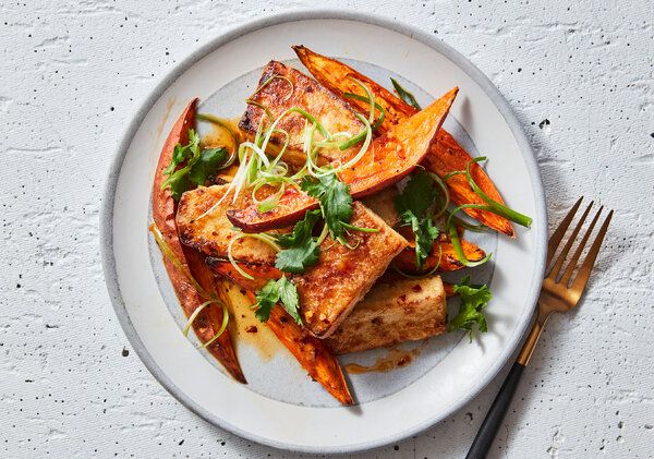 Sheet-Pan Crisp Tofu And Sweet Potatoes Recipe | Recipe Cloud App