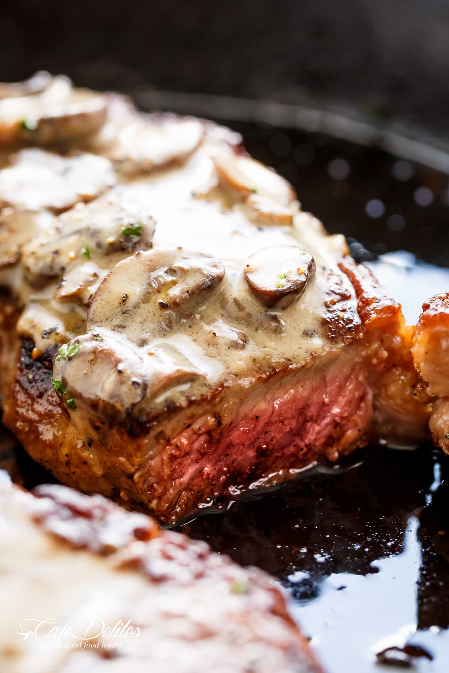 Pan Seared Garlic Butter Steak & Mushroom Cream Sauce | Recipe Cloud App
