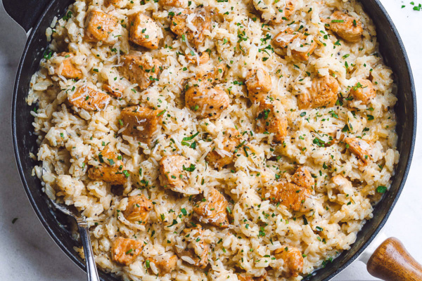 One-Pan Creamy Parmesan Chicken and Rice | Recipe Cloud App