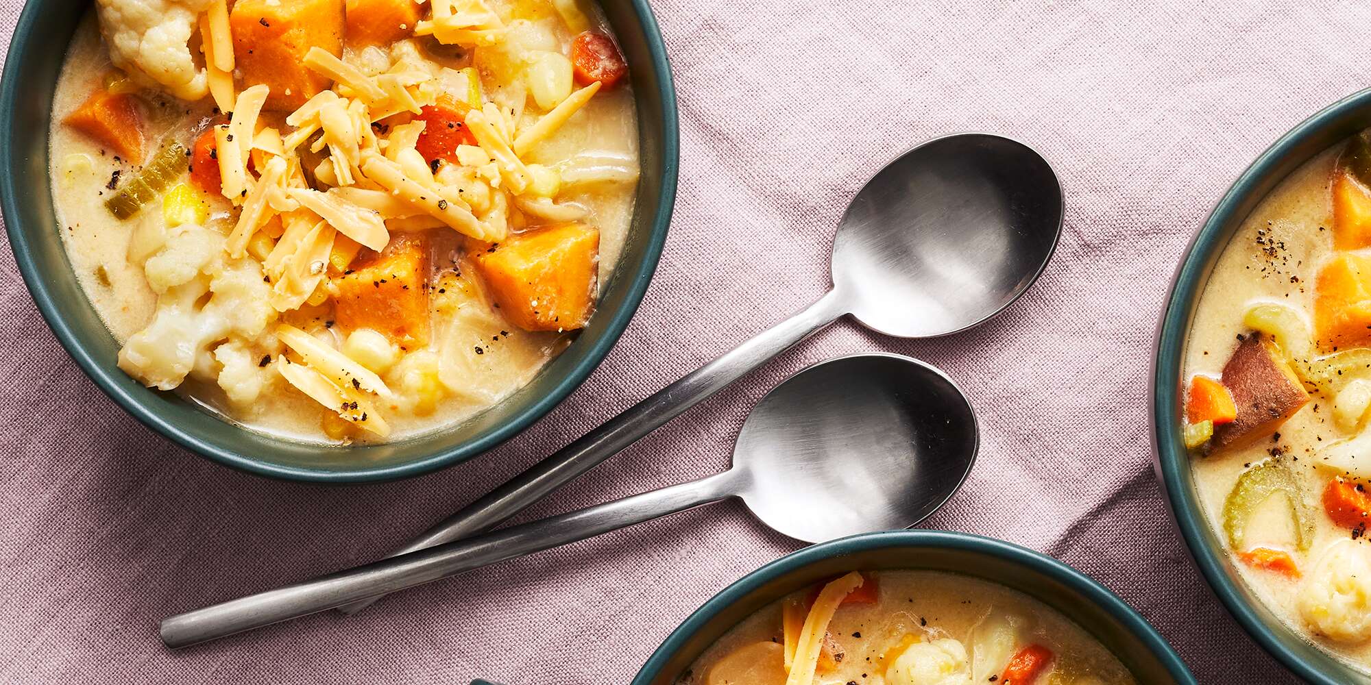 Cheesy Cauliflower & Sweet Potato Chowder | Recipe Cloud App