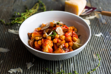 Millet Polenta With Tomato Sauce, Eggplant And Chickpeas | Recipe Cloud App