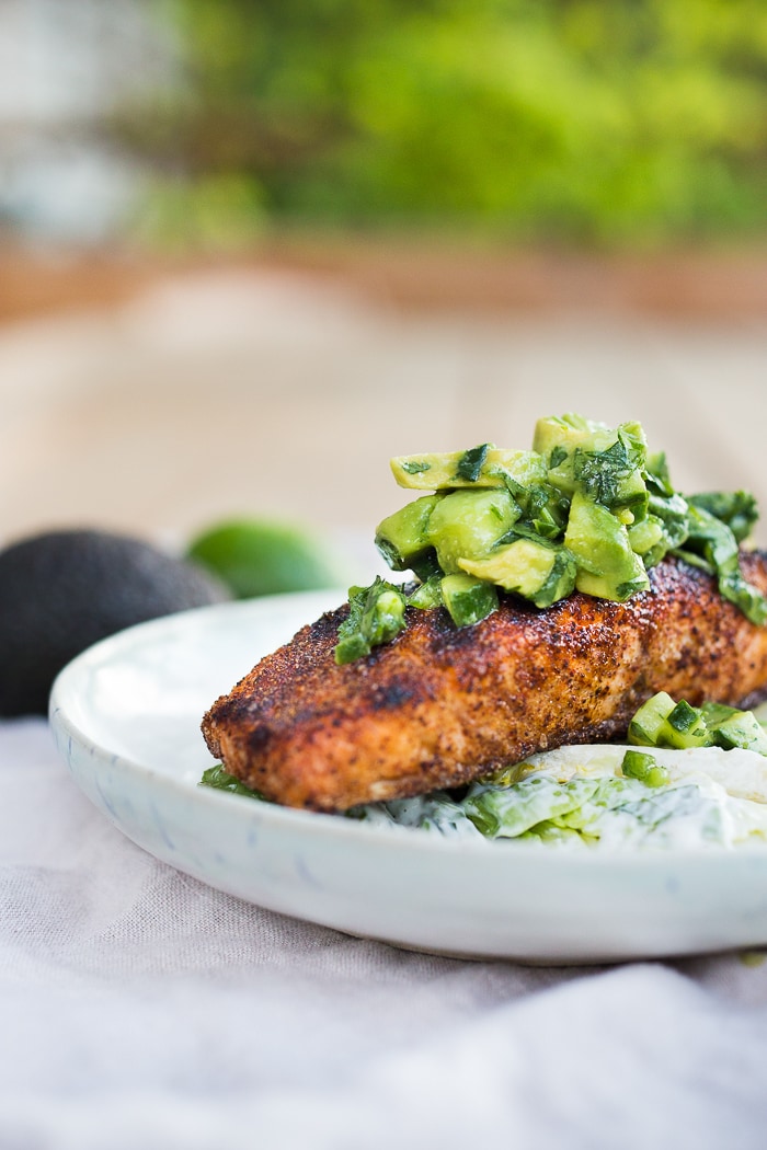 Mexican Grilled Salmon with Avocado Cucumber Salsa | Recipe Cloud App
