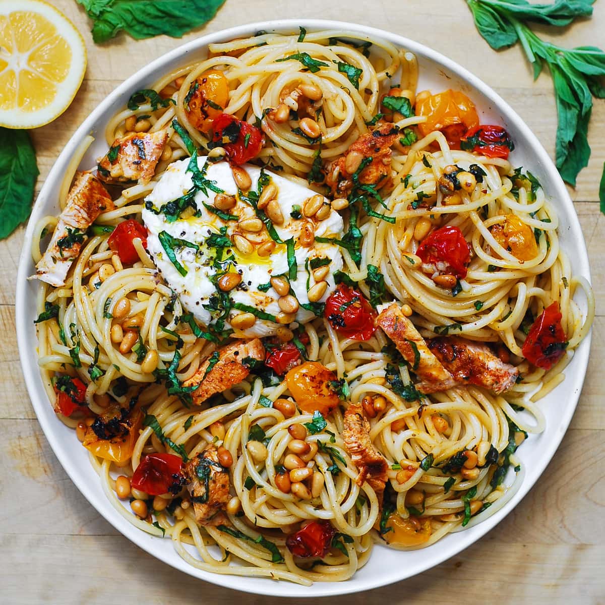 Chicken Spaghetti With Burrata And Lemon Butter Garlic Sauce | Recipe Cloud App