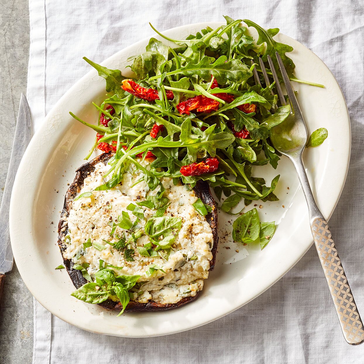 Ricotta-Stuffed Portobello Mushrooms With Arugula Salad | Recipe Cloud App