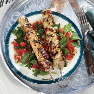 Lemony Chicken Kebabs with Tomato-Parsley Salad Ruth Cousineau Tasty chicken amateurcook's Review | 