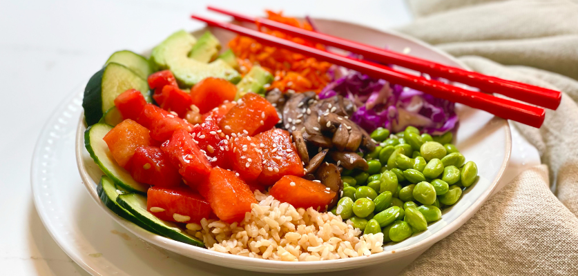 Sesame-Sriracha Watermelon Poke Bowl | Recipe Cloud App