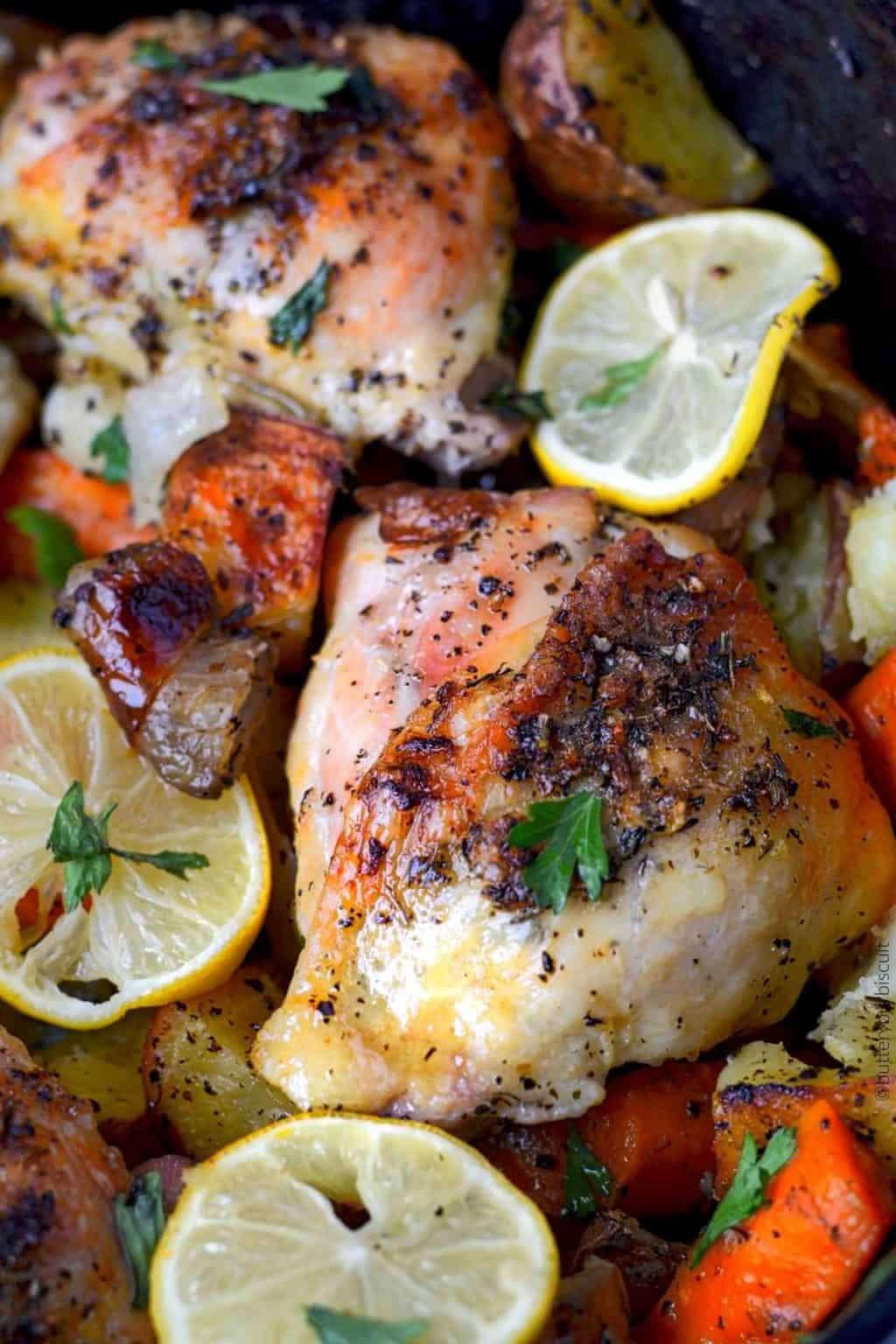 Chicken Thighs: Garlic Herb Roasted With Potatoes | Recipe Cloud App
