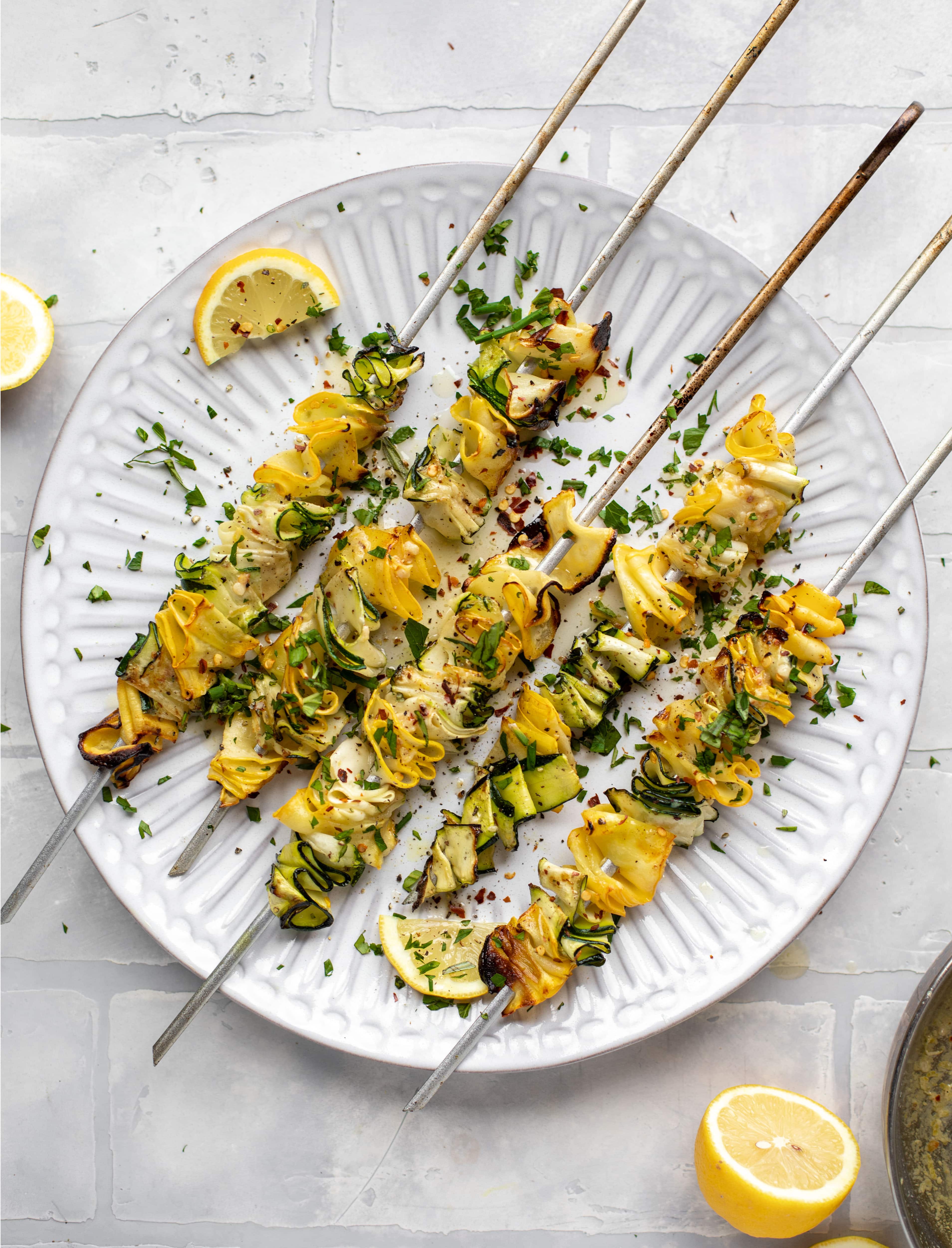 Zucchini Ribbon Skewers With Spicy Lemon Garlic Butter. | Recipe Cloud App