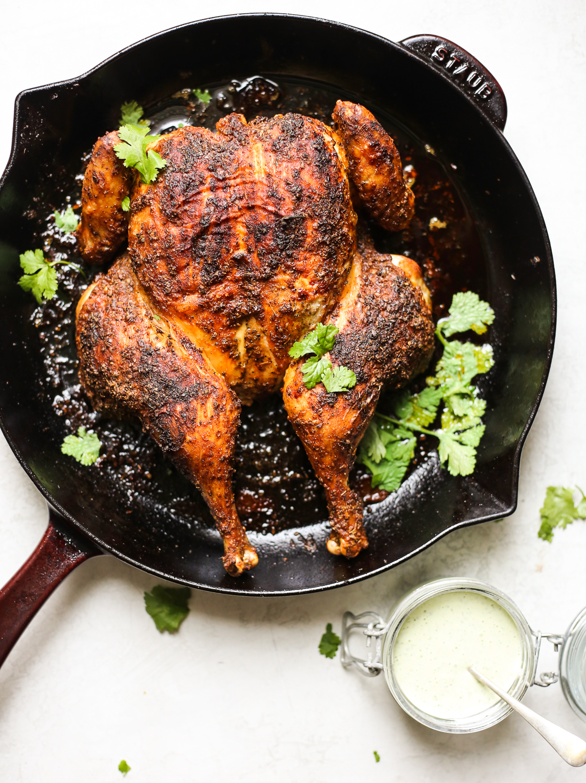Peruvian-Inspired Whole Roasted Chicken with Tangy "Green Sauce" Peruvian-Style Whole Roasted Chicke