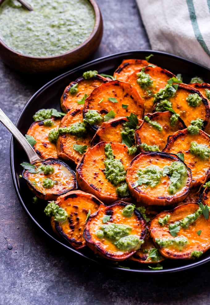 Grilled Sweet Potatoes With Cilantro Chimichurri | Recipe Cloud App