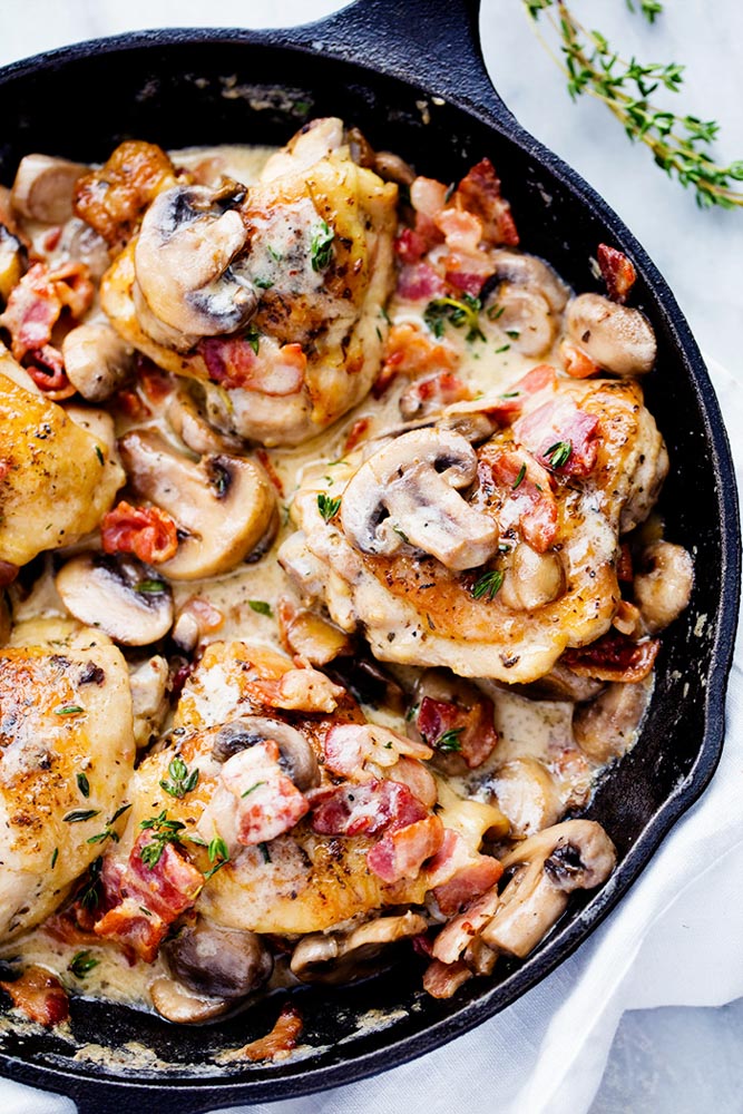 Creamy Bacon Mushroom Thyme Chicken | Recipe Cloud App