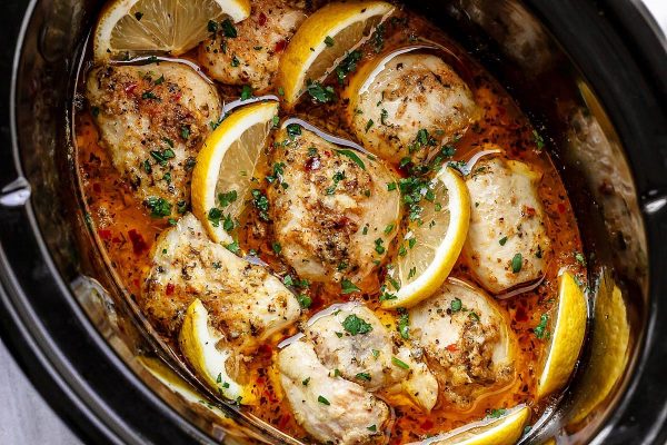 Crock Pot Lemon Garlic Butter Chicken Thighs | Recipe Cloud App