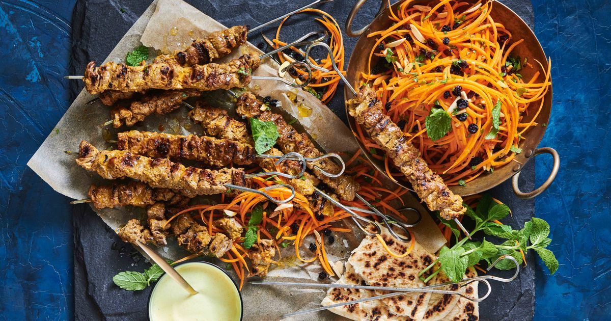Spiced Beef Skewers With Carrot Salad | Recipe Cloud App