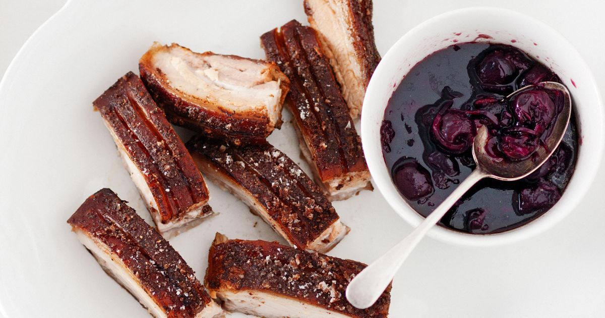 Twice-Cooked Spiced Pork Belly With Cherry Sauce | Recipe Cloud App