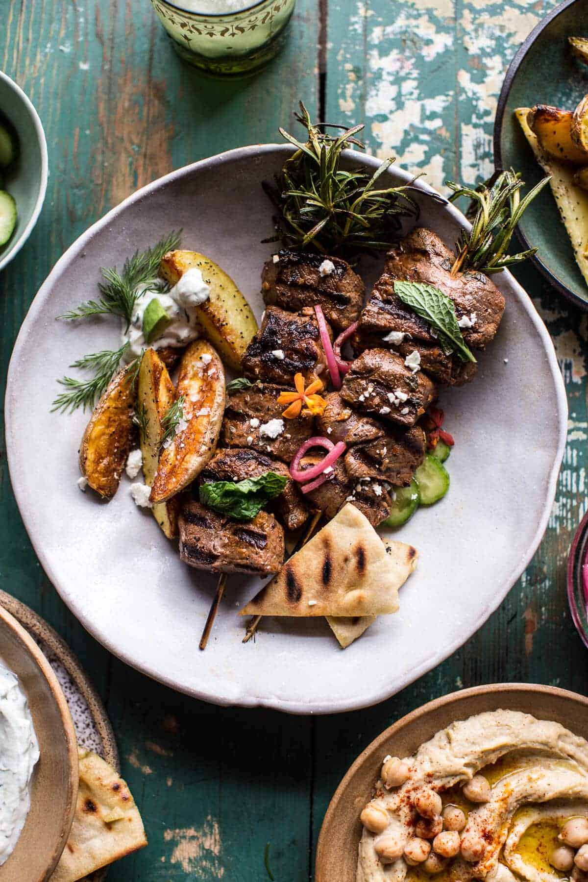 Greek Lamb Souvlaki Plates With Avocado Tzatziki. | Recipe Cloud App